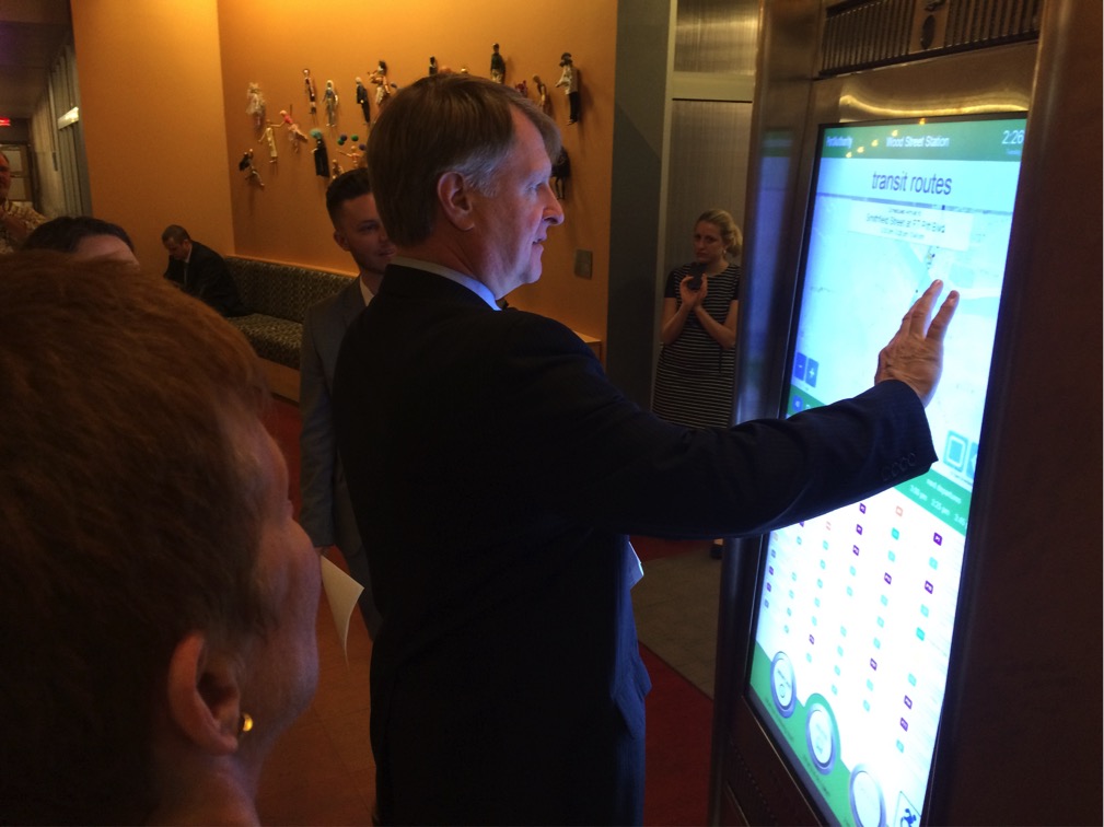 Allegheny County Executive Rich Fitzgerald tests out an interactive display
